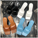 2020 New Brand Women Slipper Summer Outdoor Sandal Square High Heel Slip On Flip Flop Elegant Women Slides