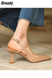 Women's Shoes Closed Footwear Thin Heels Sandals for Woman Stiletto Summer 2023 White Leather Office Work Pointed Toe Trend