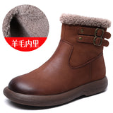 Breakj Cowhide Lamb Wool Snow Boots Women Winter New Warm Plus Cotton Boots Retro Leisure Short