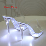 34-43 Nightclub LED Light High Heels Sandals Luminous Shoes Catwalk Pole Dancing Shoes Crystal Clear Platform