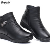 Fashion Winter Female Shoes Women's Leather Ankle Flat Boots Comfortable Thick Plush Warm Snow Boots Mother