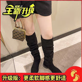 Breakj Red Pile Folded Long Boots Long Boots Female Western Cowboy Boots Coarse And Retro High-Heeled Knight Boots Around Long