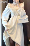 Lace Vintage Dress Women Fashion Puffer Sleeve Elegant One Piece Dress Korean 2023 Spring High Street Slim Midi Dress