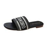 Breakj Slippers Wearing Women 2025 Summer New Letter Embroidered Flat Bottom One-Word Drag Fashion Leisure Beach
