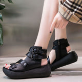 Women's Sandals Summer 2023 Mid Heeled Wedges Shoes for Women Retro Leather Gladiator Sandals Platform Rome Sandalias De