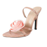 Breakj Women's Three-Dimensional Flowers Decorated With Round Head High-Heeled Sandals Pink High