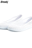 White Flat Middle Wedge Heel Women's Summer Canvas Shoe 2023 Hollow Breathable White Flats Footwear Ladies Nurse