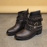 Breakj Leather Boots Autumn Winter Rough And Large Belt Short-Sleest Unispet
