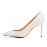 Pointed Black Riveted High Heels Ladies White Apricot Lacquered Leather Wedding