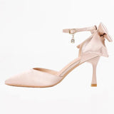 Breakj Head Button Single Shoes Wedding Shoes Female White Silk And Satin Bridal Shoes With Wedding Tips And Bridesmaid High