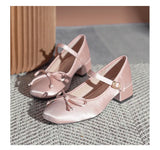 High Heels Bowtie Ballerina Woman Silk Buckle Strap Pumps Pink Dance Ball Party Shoes Brides Wedding Mary Janes Traf
