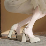 Breakj Jane Coarse Heels Women 2025 New Fairy Wind Waterproof Table French One-Word Buckle Single