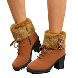 Breakj New Large Plus Velvet Warm Women's Shoes Round Head Thick Heel Short Barrel Over The Side Of The Zip