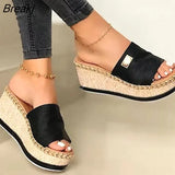 Summer Wedges Slippers Platform High Heels Women Slipper Ladies Outside Shoes Basic Clog Wedge Slipper Flip Flop