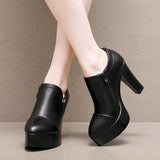 Breakj Coarse Waterproof Table Deep Mouth Single Shoes Women's Spring And Autumn Dress Work Shoes Side Zipper Fashion Singles High