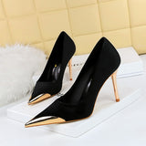 Breakj Banquet Fashion Light Luxury High Heels With High Heel Metal Pointed Suede