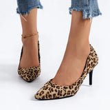 Women's Leopard Print Slip-On Stiletto Heels Non-Slip and Versatile Outdoor Shoes Thin High Heel Sexy