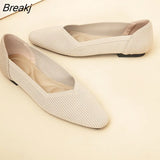 Flat Shoes Women Square Toe Single Shoes Comfortable Breathable Woven Shoes Woman Simple Solid Color Spring