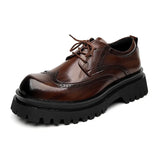 Breakj Shoes Men's Platform Heighten Casual Shoes British Style Leather Shoes Summer Casual Brown Wedding Groom's Shoes