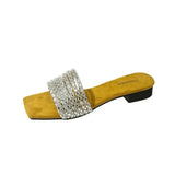 Women's Rhinestone Flat Slide Sandals, Glitter Square Open Toe Non Slip Shoes, Outdoor Beach