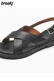 Size 34-40 Flats Sandals Women Summer 2023 Genuine Leather Low Heels Shoes For Women Rome Fashion Platform