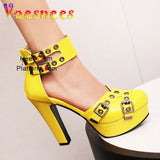 Sized Side Empty High Heels Fashion With Belt Buckle Rome Sandals Waterproof Platform Round Toe Four Season Women's