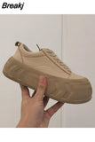 Autumn New Thick-soled Muffin Bottom Soft Light Breathable Casual Bread Shoes for Women Lace Up Black Sneakers