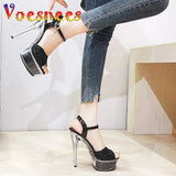 New 14.5CM High Heels Waterproof Platform Sequin Sandals Transparent Thick Bottom Crystal Shoes Women Wedding Party
