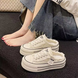 Quality Leisure After Empty Slippers Women Wear 2024 Summer New Canvas Shoes Thick Sole Half Mop Cake Women's