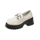 Breakj Bottom Mary Jane Small Leather Shoes Female 2023 New British Wind Pine Platform Bottom Metal Rhinestone Chain Loafer Single