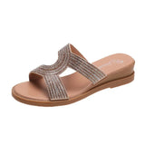 Breakj Women 2025 Spring And Summer New Fashion Water Drill Slope And Cool Slippers Thick Bottom Roman