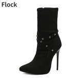 Ankle Boots Women 12cm High Heels 2023 PU Fashion Autumn Winter Large Size 34-48 Pointed Toe Rivets Decorate