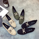Breakj New Suede Fashion Metal Button Bean Shoes One Foot Pedal Lazy