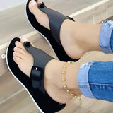 Breakj Women's Leisure Slope And Thick Bottom Clip Slippers Large-Size Slippers Solid Color Thick Bottom Leisure