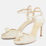 Breakj Temperament Fish Mouth Jc High-Heeled Sandals Pure Color Lace Sweet Pearl Toe High-Heeled Sandals Direct