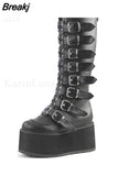 Design Gothic Style INS Hot Sale Great Quality Fashion Motorcycle Boots Big Size 34-50 Wedges Buckles Platform