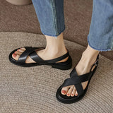 Size 34-40 Flats Sandals Women Summer 2023 Genuine Leather Low Heels Shoes For Women Rome Fashion Platform