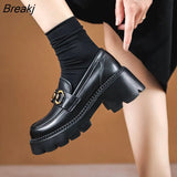 Spring Autumn New Retro Loafer Shoes Platform Metal Buckle Jk Single Shoes Women Thick Heel Thick Sole Small Leather