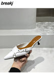 Rivet Mule Shoes Women Slippers Slip On Slides Pointed Toe Low Heels Pumps 2023 Cover Rome Basic Sandals Female