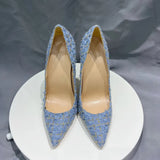 Plus Size Blue Plaid Pattern Women Pointy Toe High Heel Shoes Elegant Ladies Chic Stiletto Pumps Customize 8cm 10cm