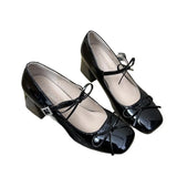 Breakj Wind Square Shallow Bow Bow Small Leather Shoes Women's Net Red Explosive Fashion Temperament Trend Coarse Heel Increase Single