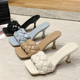 Slides Women 8cm High Heels Mules Fetish Pumps Individual Weave Leisure Blue Office Ladies Prom Slippers Women's