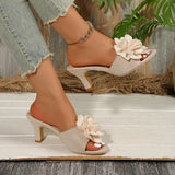 Breakj Summer New Large-Size Women's Shoes Fashion Flowers High-Heeled Slippers Women's Cool