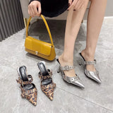 Breakj New Pointed Belt Buckle Single Heel Women's Head Silver Back High Heel Sandals