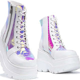 Winter New High Heels Female Dazzling Slope Heel Side Zipper Boots Children's Large Size Women's