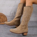 Breakj And Autumn Coarse And V-Mouthed Thin High-Heel Boots But Knee Embroidered Retro Western Cowboy Boots Retro