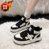 Breakj New High-Top Shoes Women's Winter Plus Velvet Warm Cotton Shoes Thick-Soled Anti-Skateboard Shoes Campus Wind Casual