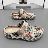 Breakj Men's Shoes 2025 New Men's One-Word Slippers Thick Bottom Wearing One Shoe Two Wear-Resistant Beach Cool Slippers Hole