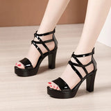 Sandals Women's Summer New 2023 Thick-Bottomed Waterproof Platform Large Size 4043 Lacquered Leather Open-Toed Walking