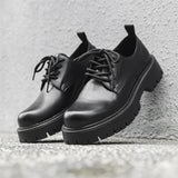 Breakj Head Casual Leather Shoes Men's New 2024 Thick Bottom Overalls Youth Round Head Low Top Martin Boots